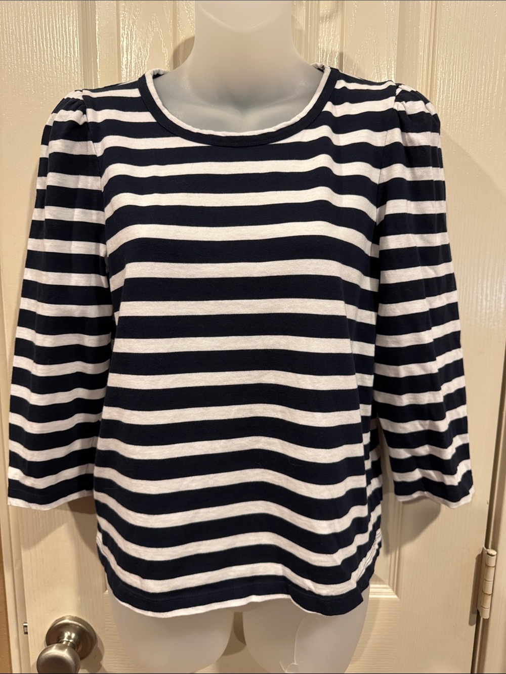 J Crew Black and White striped Top. Sz Small